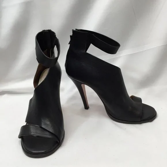 Mason Martin Margiela Stiletto Womens Heels 38.5 M Black Leather Peep-toe Shoes - Picture 6 of 11